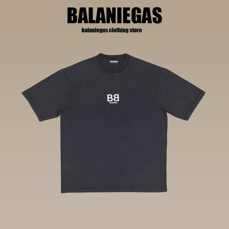 Balaniegas B家宽松圆领休闲FW24纯色logo字母印花短袖T恤男女潮