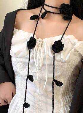 玫瑰花腰带2026正流行配饰设计感小众独特针织甜美红色女腰炼围脖