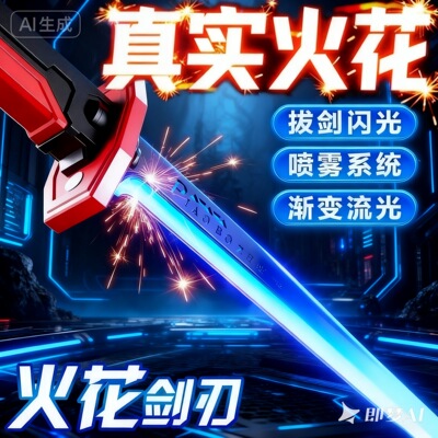 抖音爆款七彩火花流光剑战刃儿童玩具喷雾声光男孩发光激光刀剑棒