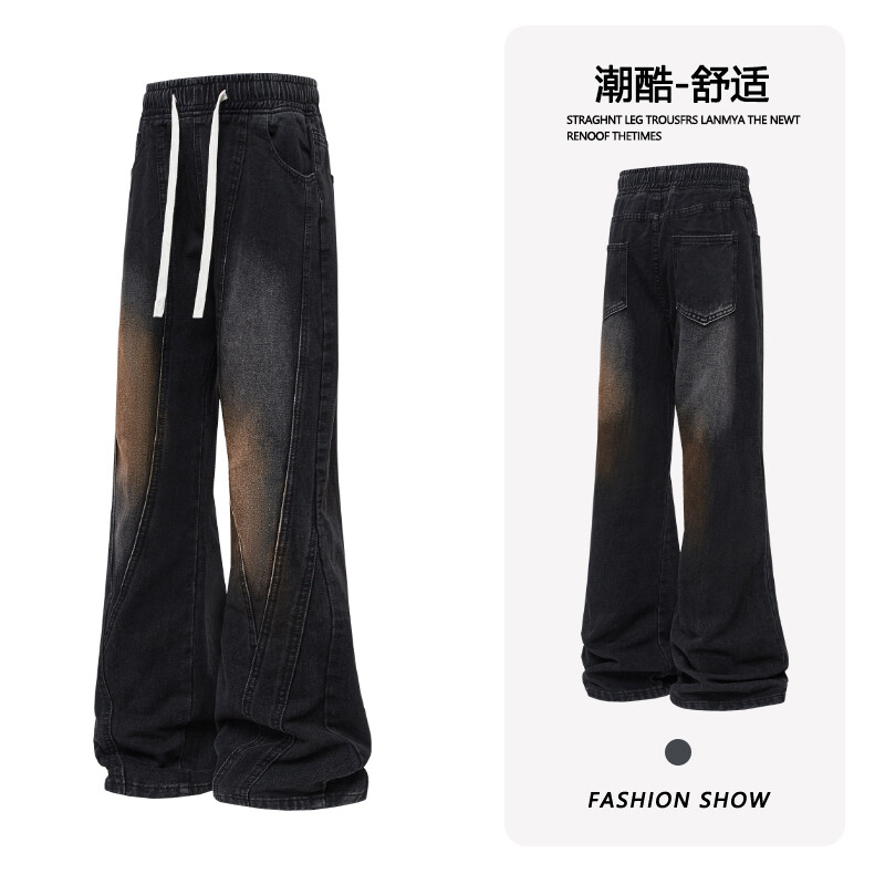 B221 美式ins高街暗黑松紧腰宽松直筒牛仔裤 LK24344-P65控88