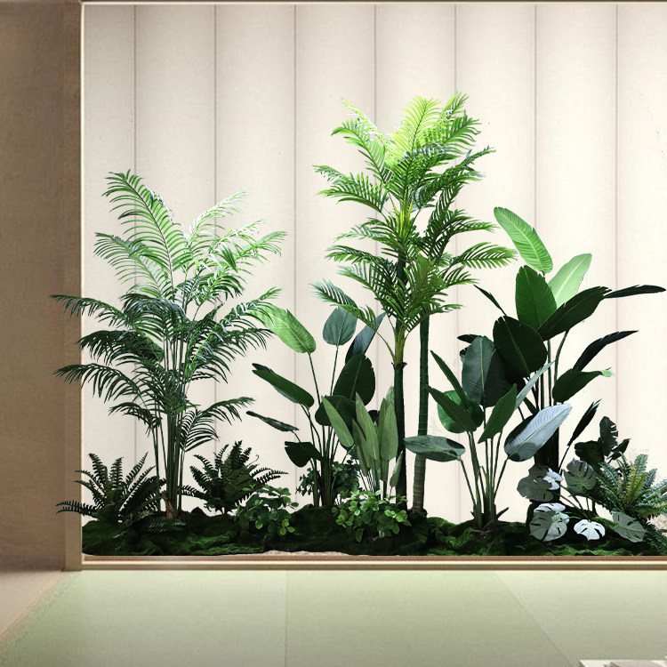 彷真绿色植物造景组合室内玄关装饰盆栽假树摆件楼梯下景观植物布