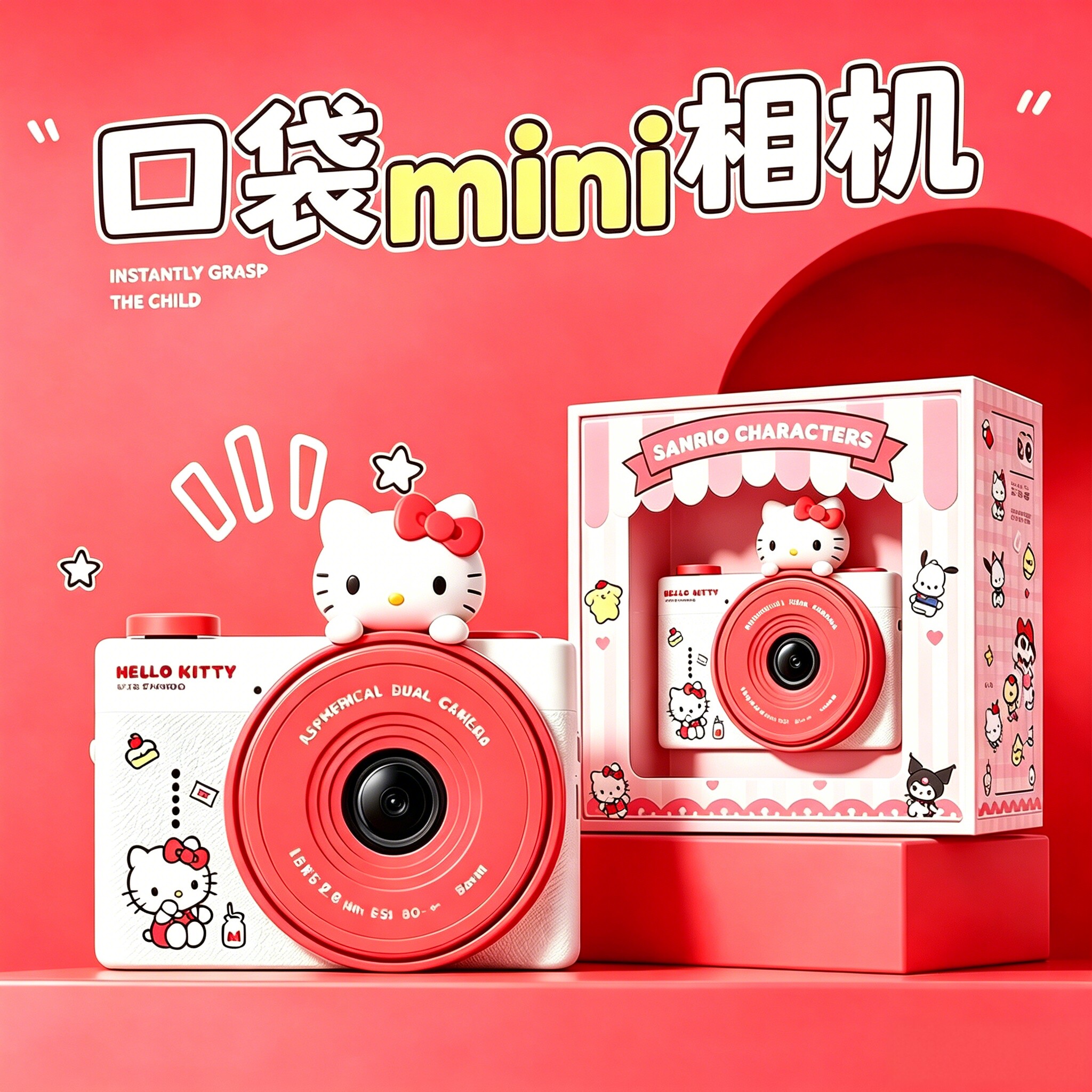 生日礼物女生女孩学生党初高中考毕业纪念HelloKitty迷你口袋相机 - 实物图