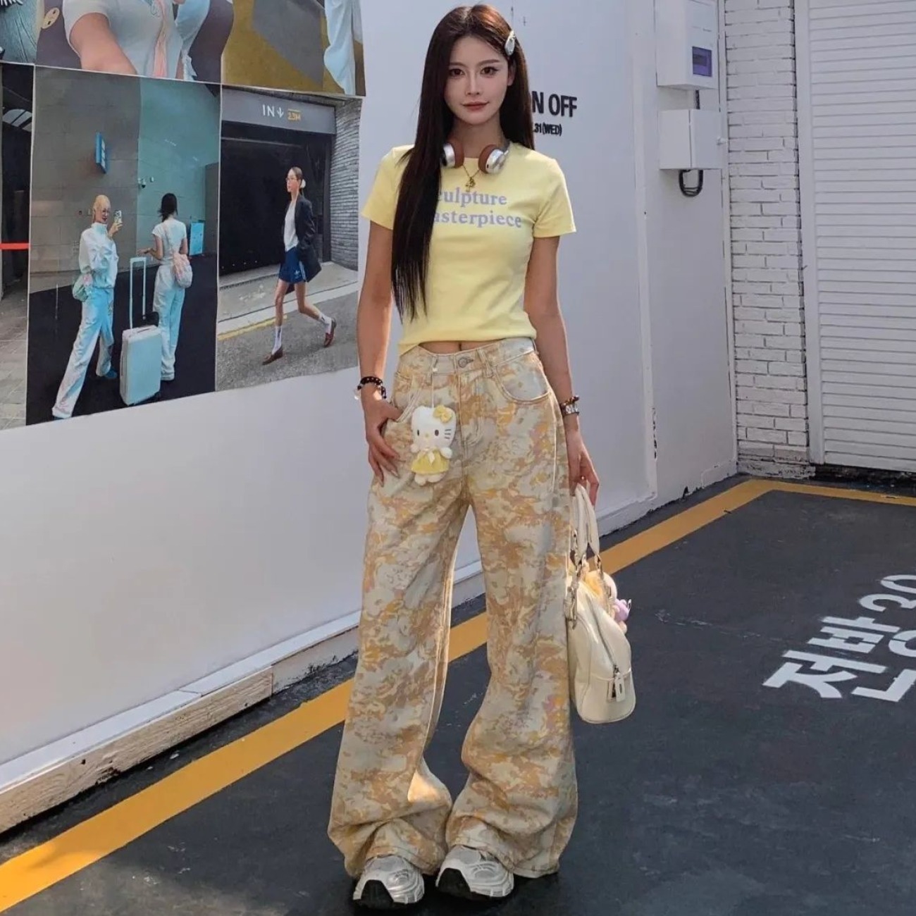 小众设计感黄色牛仔裤女夏季薄款2025新款潮高腰显瘦宽松直筒裤子