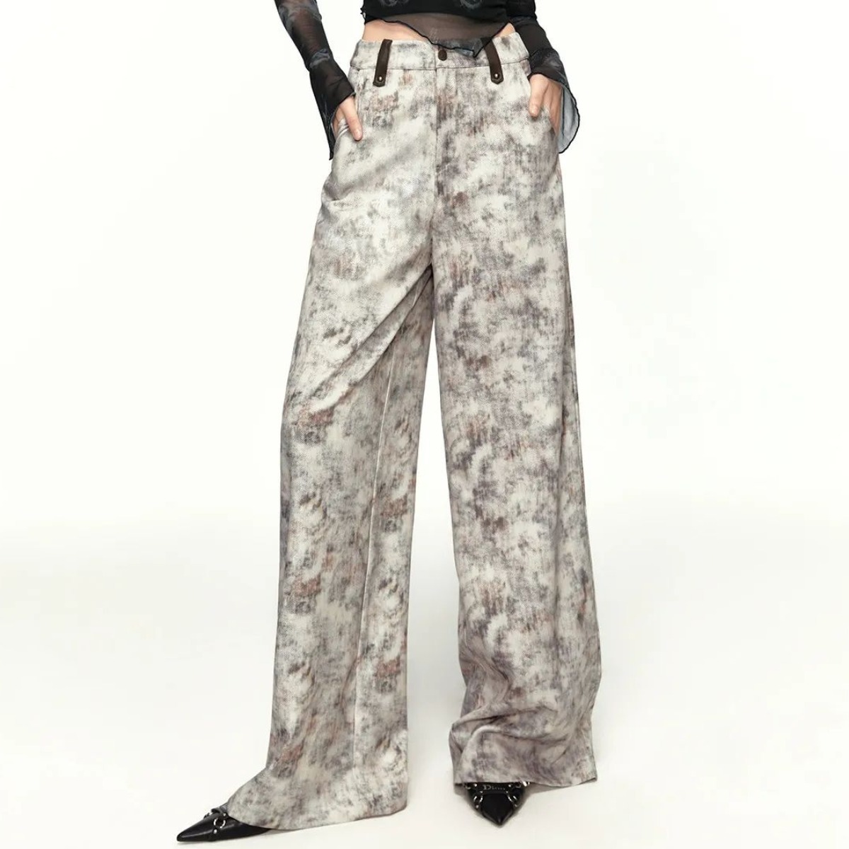 美式复古印花扎染牛仔裤女春秋季