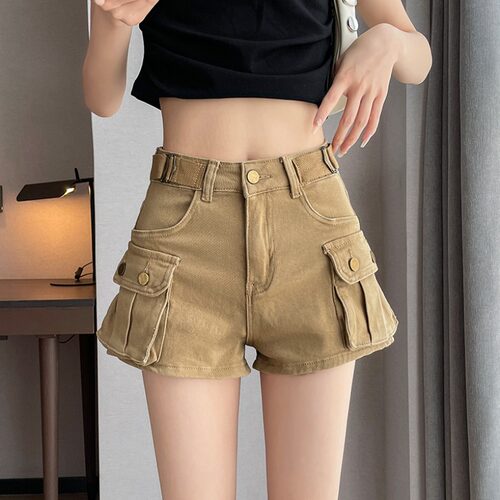 卡其色工装牛仔短裤女夏季热裤子