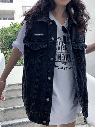内口袋暗袋坎肩牛仔外套女夏马甲