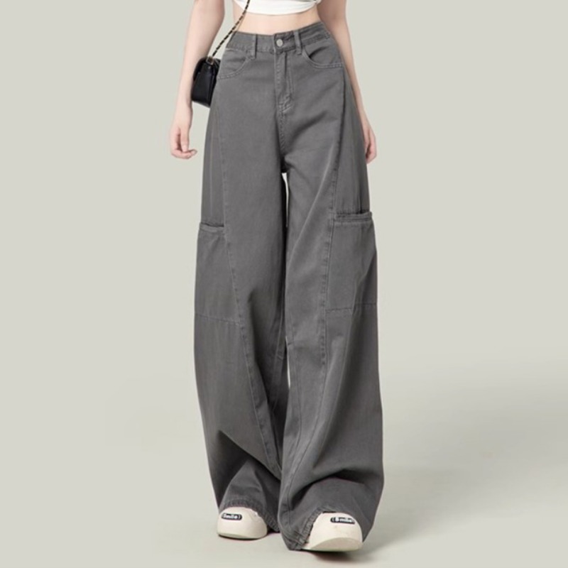 灰色工装裤牛仔裤女春秋季2025新款休闲裤子宽松bf慵懒风拖地长裤