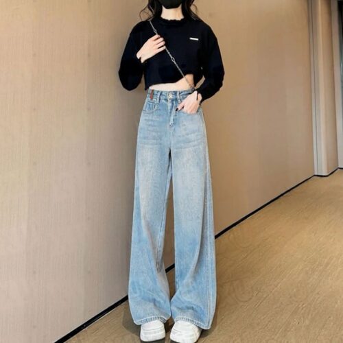 小众设计感拼接牛仔裤女直筒裤子