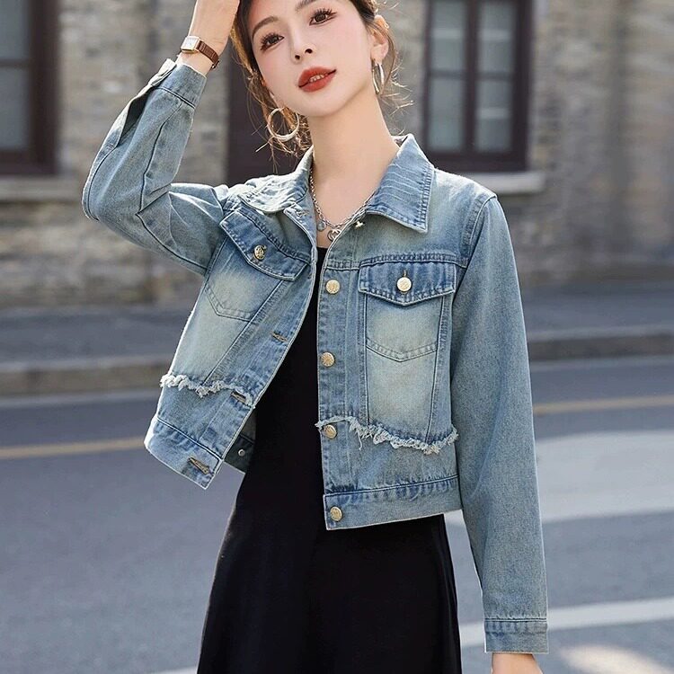 毛边设计感洋气牛仔短外套女修身