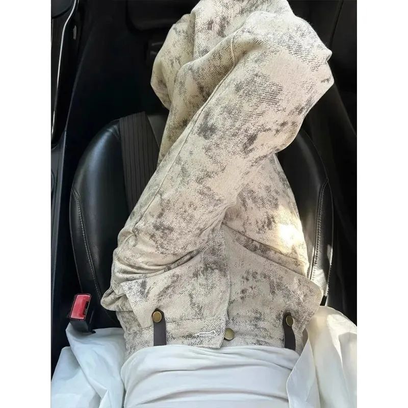 浅色复古扎染印花牛仔裤女夏季薄款2025新款高腰显瘦宽松阔腿裤子