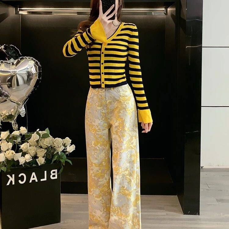 小众设计感金黄色牛仔裤女秋季裤