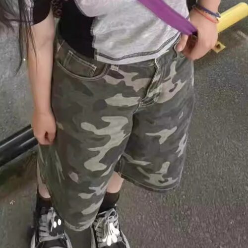 美式复古牛仔短裤迷彩工装五分裤