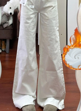 白色微喇裤子加绒牛仔裤女秋冬季2025新款百搭修身显瘦宽松拖地裤
