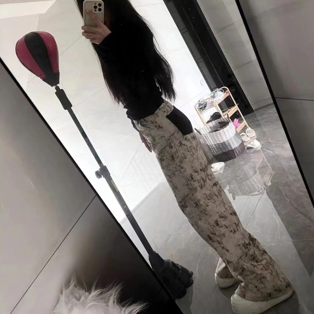 小个子印花扎染牛仔裤女春秋季2026新款慵懒风休闲显瘦宽松直筒裤