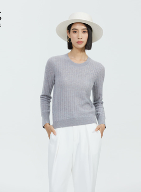 GTS新疆天山羊绒纯色圆领打底衫纯羊绒毛衣长袖通勤针织衫女