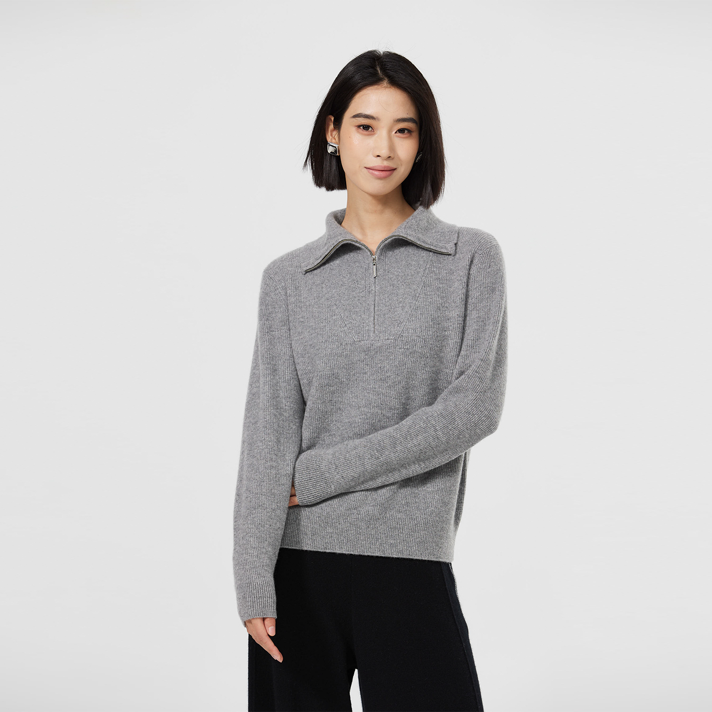 新疆GTS天山羊绒半拉链女套衫LT12S564G纯羊绒纯色针织时尚套衫女