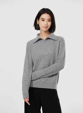 新疆GTS天山羊绒半拉链女套衫LT12S564G纯羊绒纯色针织时尚套衫女