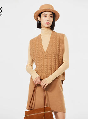 新疆天山羊绒GTS大V领马甲 LB07T0481G【秋枫叙事】纯色绞花纯绒