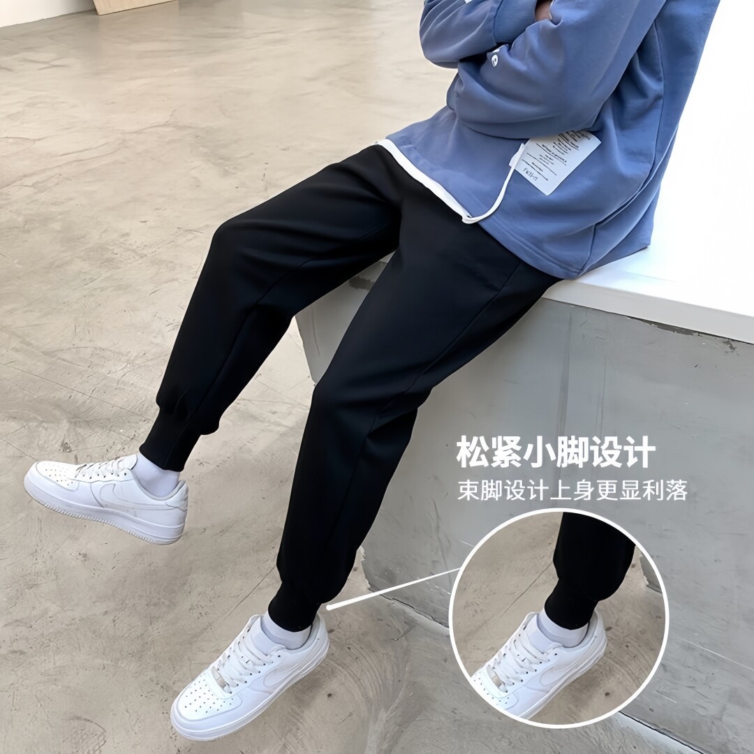 小脚直筒裤男士春夏季2026新款九分运动休闲痞帅修身松紧腰春秋男