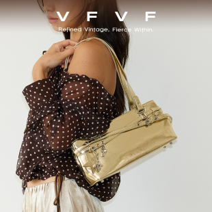 VFVF金色单肩斜挎腋下包法棍包高级感手提包香槟色小方包女包包