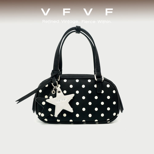 VFVF黑色波点波士顿手提包