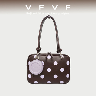 VFVF棕色波点小方包高级感大托特包通勤单肩斜挎包圆点手提吐司包