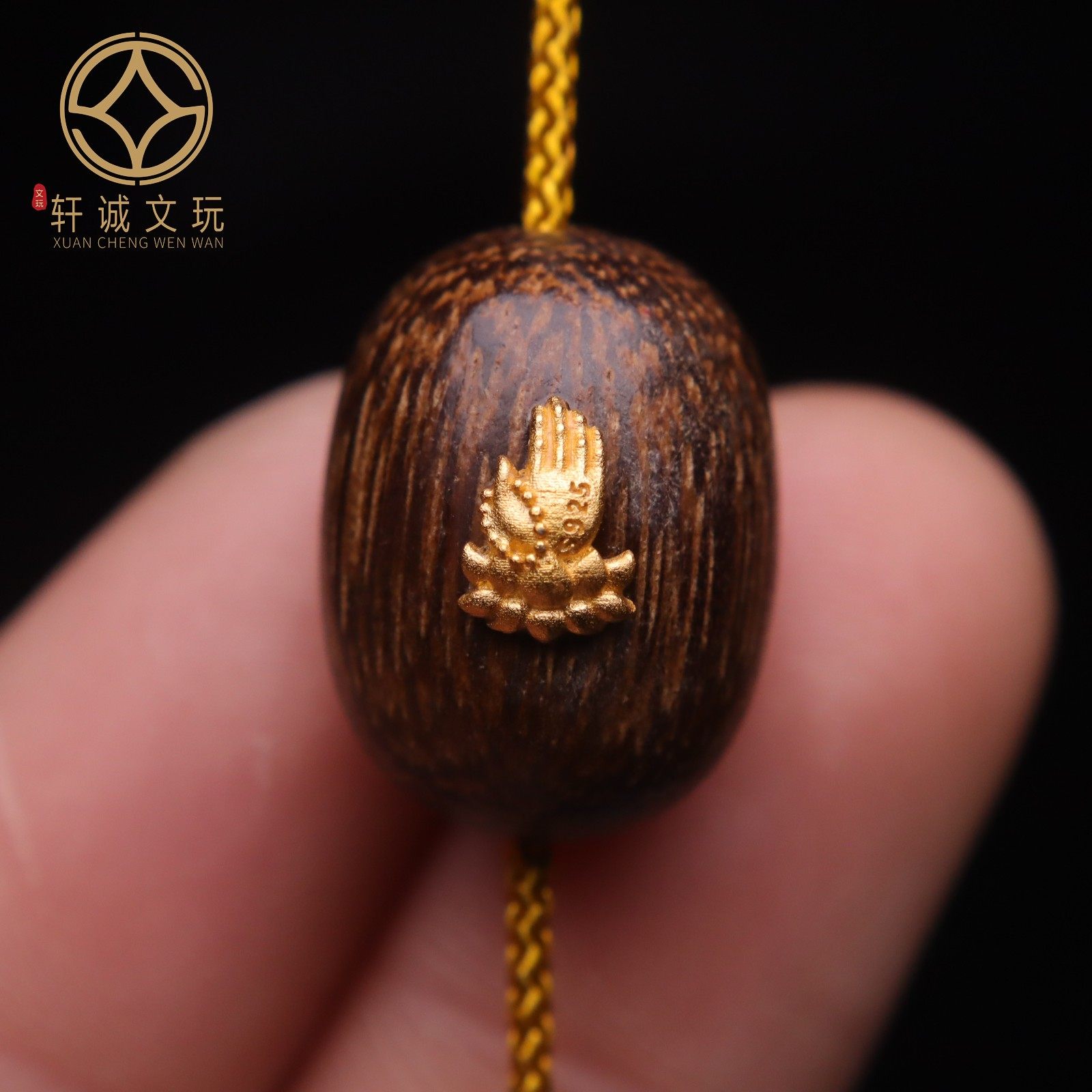 原创纯银镀金配件天然沉香木镶嵌祥佛手桶珠隔珠散珠DIY文玩配饰