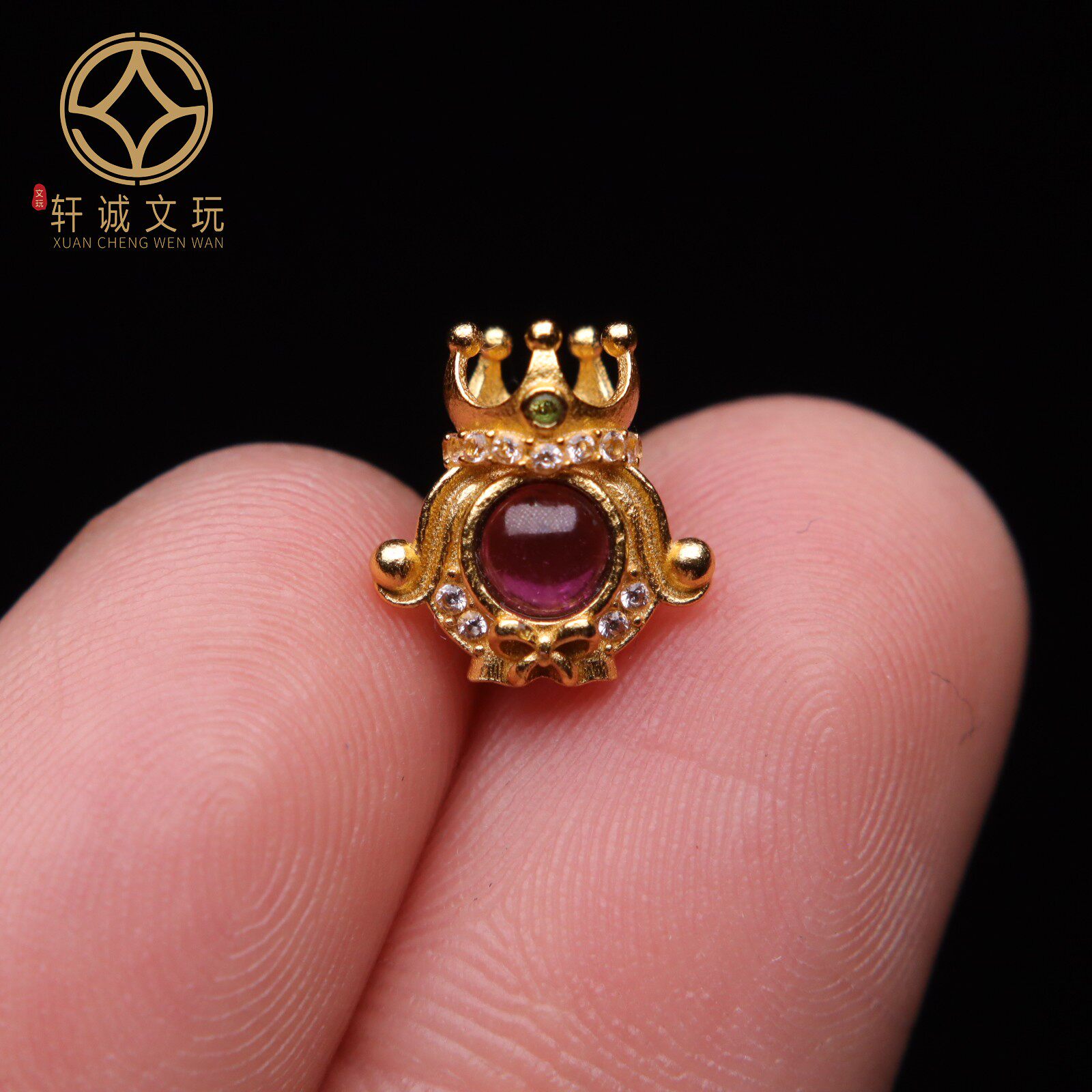 原创足银925镶石榴石皇冠隔珠手串手工串珠diy文玩配饰配件吊坠