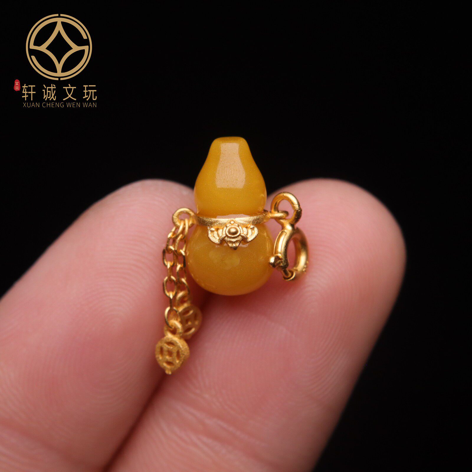 S925纯银镀金镶嵌蜜蜡金珀葫芦桶珠隔珠配件手串手链diy文玩配珠