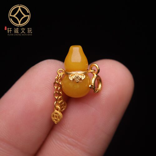 S925纯银镀金镶嵌蜜蜡金珀葫芦桶珠隔珠配件手串手链diy文玩配珠