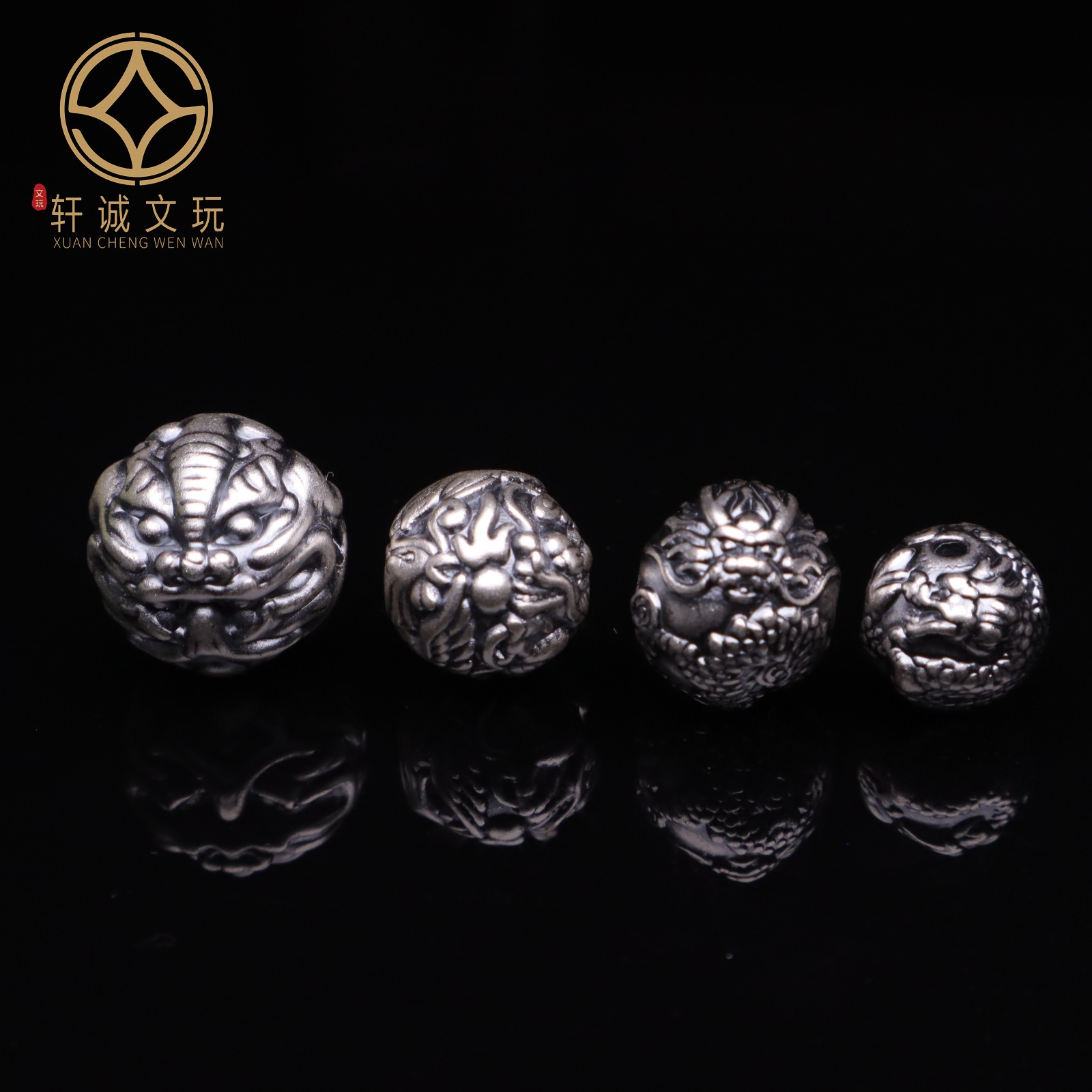 纯银足银999龙珠回纹珠子散珠圆珠顶珠腰珠金刚菩提diy隔珠配件