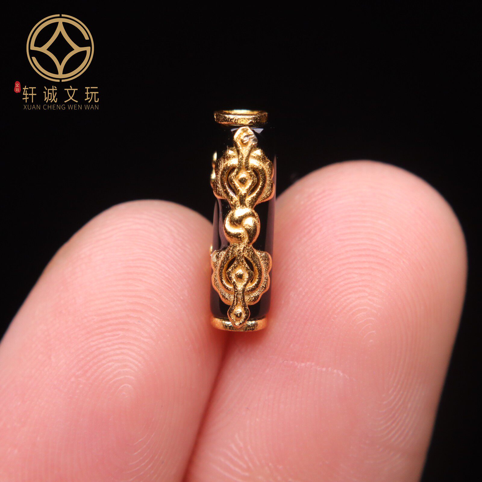 原创S925银镀金天然黑曜石金刚杵桶珠金刚菩提108长串配饰配件