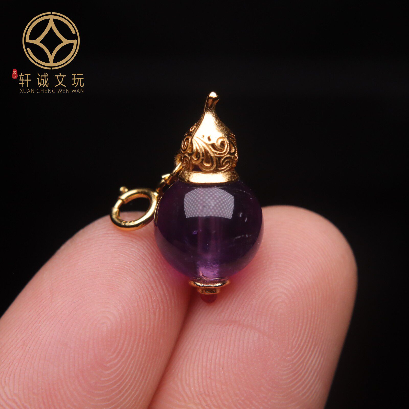 S925纯银镀金镶嵌紫水晶葫芦桶珠隔珠五路财神配件配珠桶珠