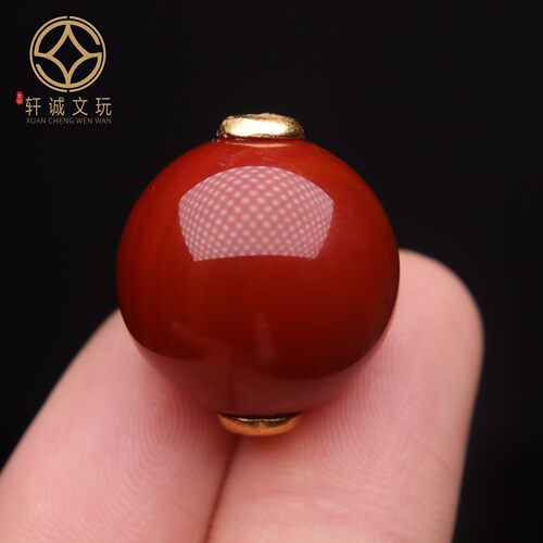原创S925银镀金南红玛瑙光珠散珠DIY手链配饰配件圆珠手串配珠