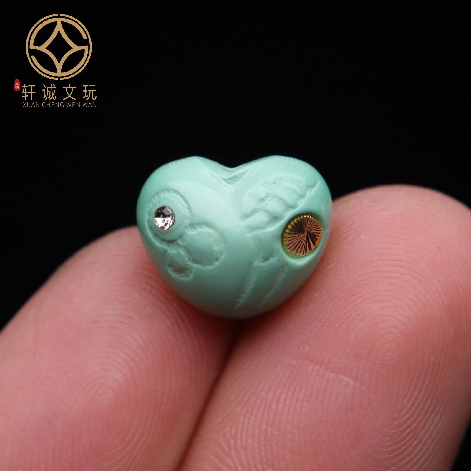 优化高瓷绿松石镶嵌古法金吊坠爱心桃心蒙松散珠手串108diy配饰