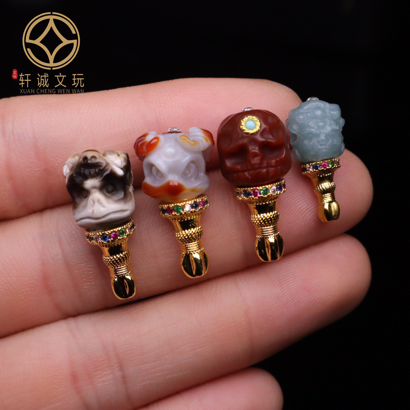 原创天然天珠玛瑙翡翠镶嵌松石分体三通佛头散珠diy配饰配件饰品