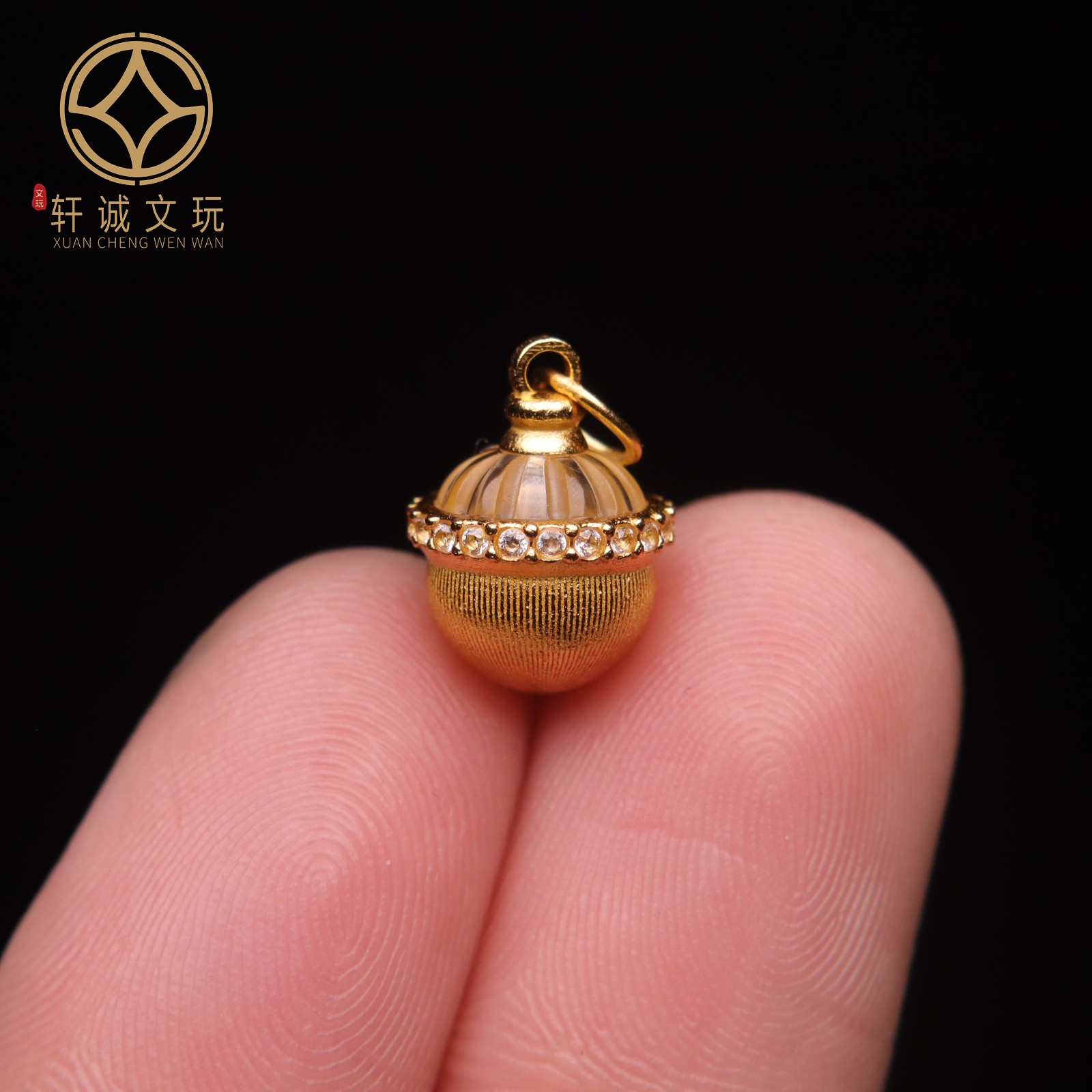 S925纯银镀金镶嵌白水晶坚果吊坠隔珠配件散珠手链手串手链配珠