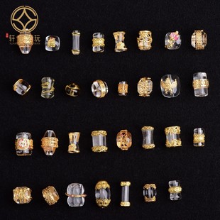 S925纯银镀金镶嵌白水晶黄财神六字真言隔珠五路财神配件配珠桶珠