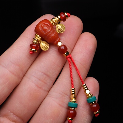 天然红玛瑙南红无相佛古法金三通套装组合佛头108长串配饰配件