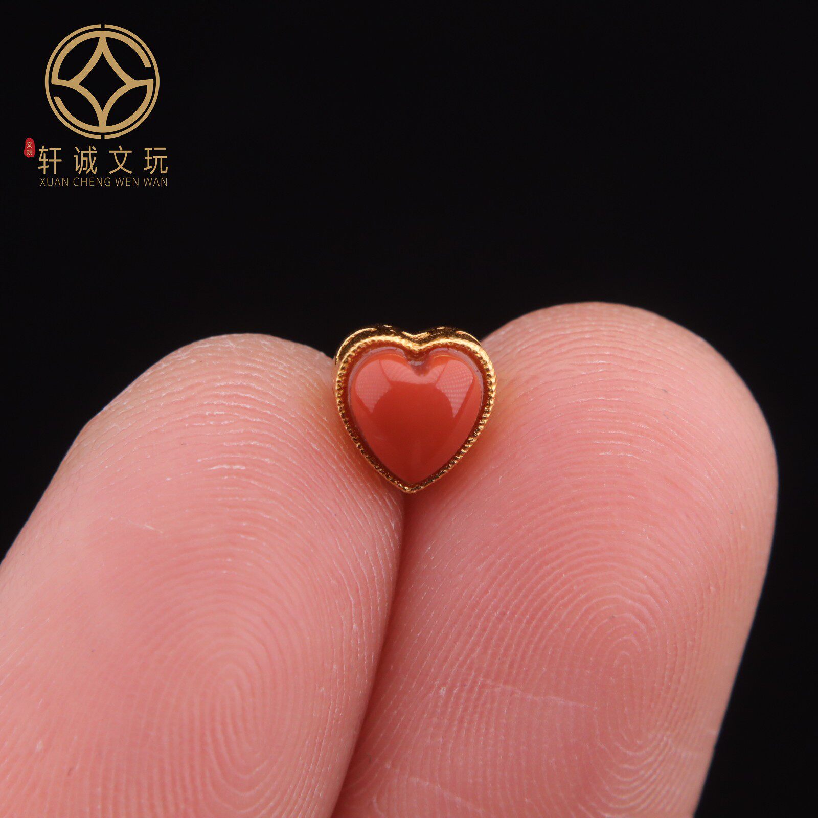 原创S925银镀金镶南红爱心桃心玛瑙背云diy文玩手串手链文玩配件