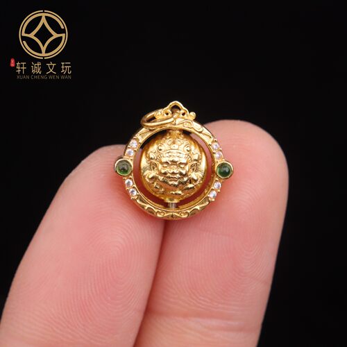 原创S925银镀金黄财神天然欧珀镶嵌吊坠散珠DIY配饰手串挂件配件
