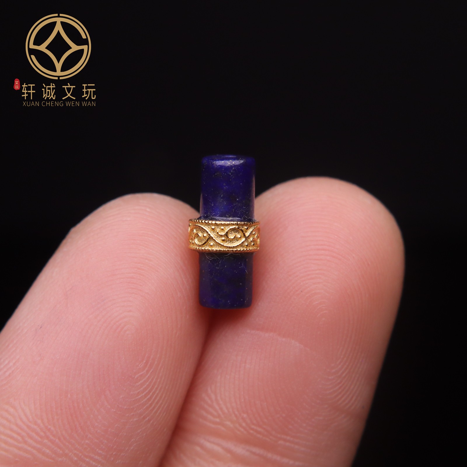 原创925银镀金青金石桶珠腰珠隔珠手工串珠编绳diy文玩配饰配珠