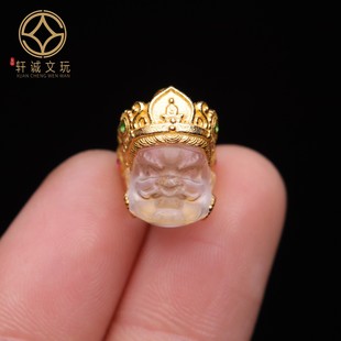 S925纯银镀金镶嵌白水晶大黑天黄财神头桶珠隔珠配珠桶珠吊坠配件