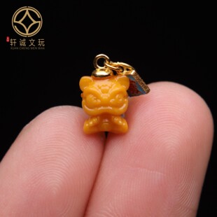 原创足银925镀金蜜蜡醒狮散珠顶腰珠手串diy文玩配饰手串配件吊坠