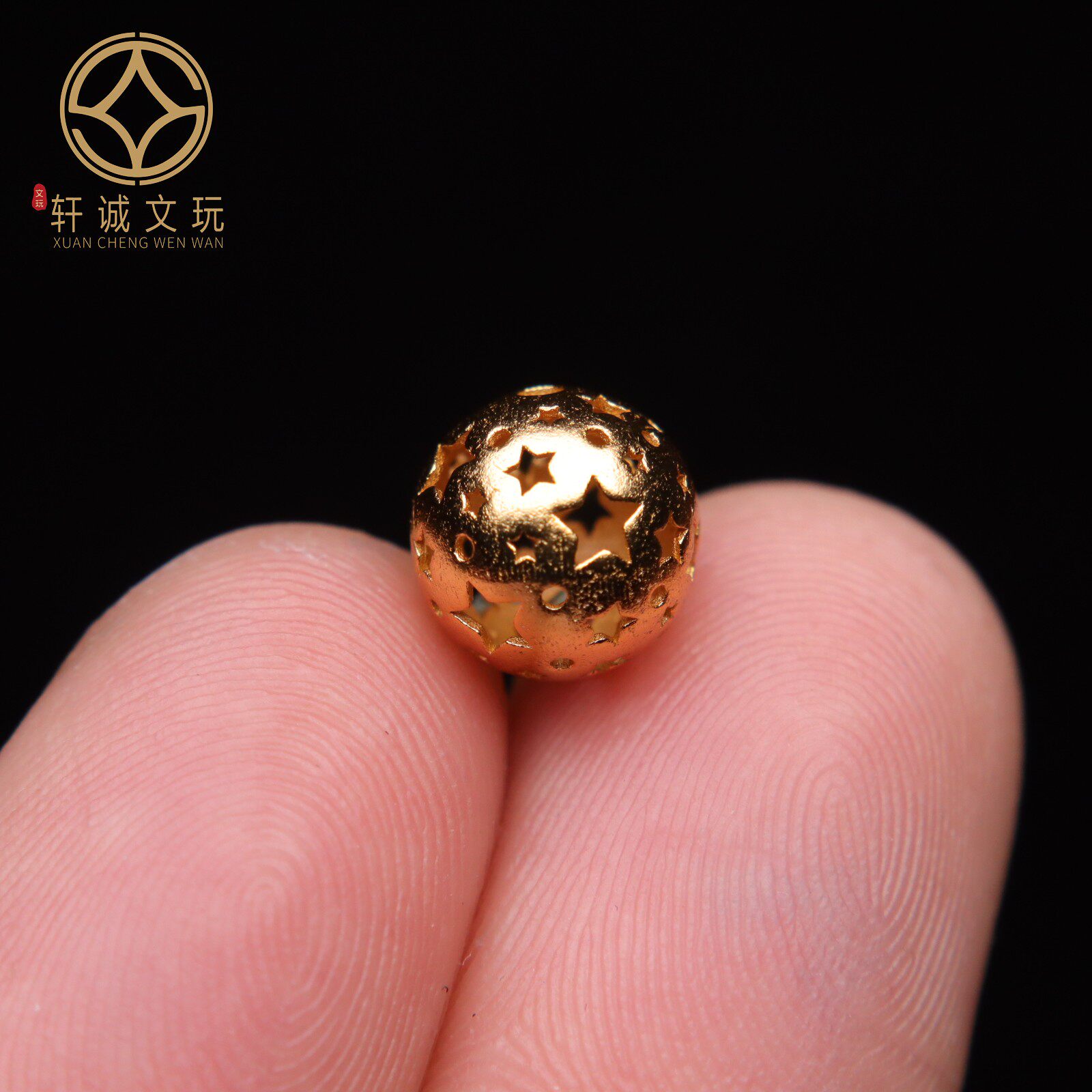 S925纯银镀金古法圆形镂空五角星隔珠散珠文玩手串链项链DIY配件