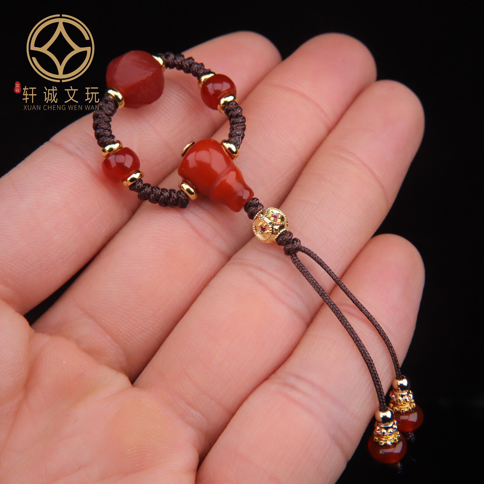 天然红玛瑙南红古法金三通套装组合佛头手串手链108长串配饰配件