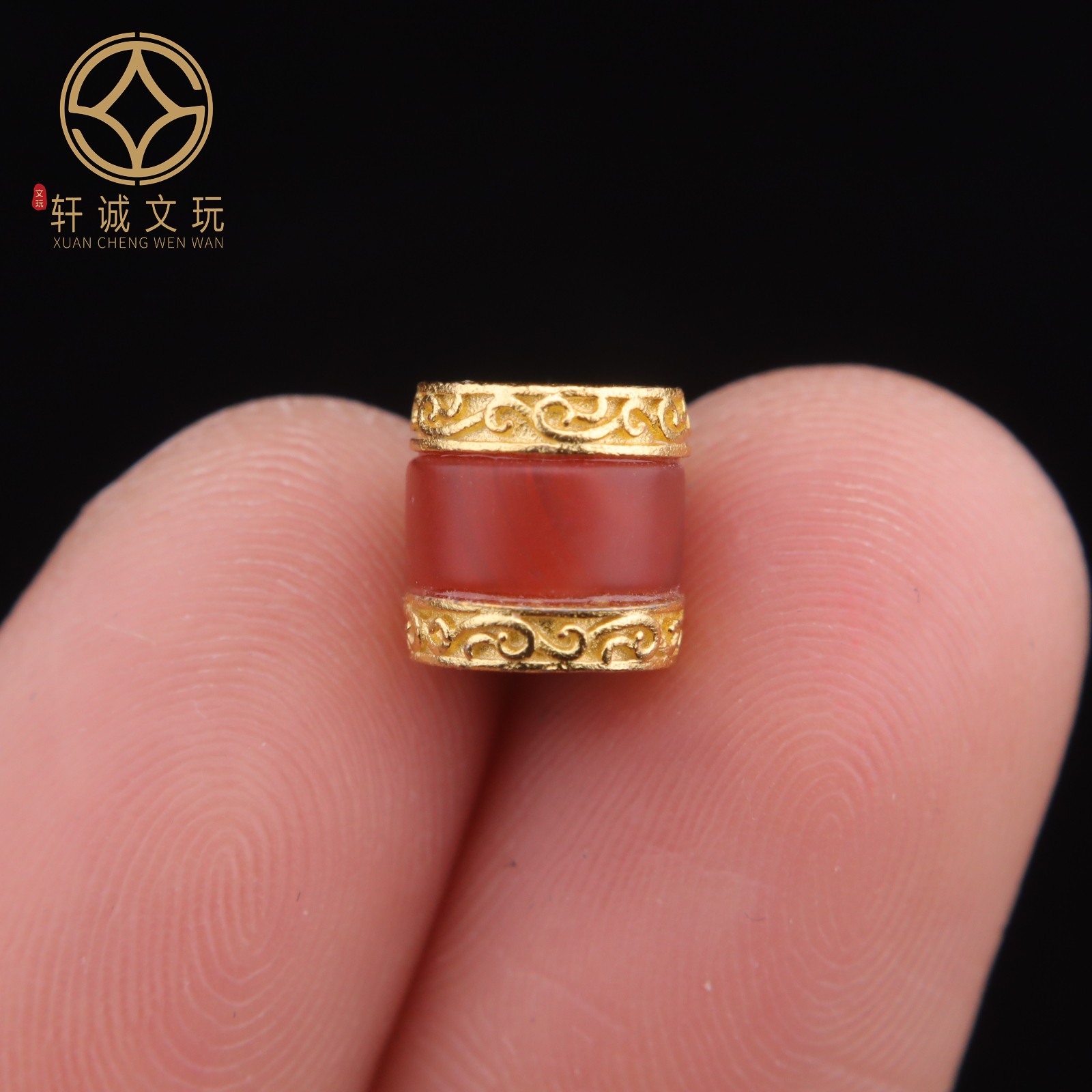 原创S925银镀金镶南红玛瑙桶珠diy文玩佛珠手串手链隔珠文玩配件