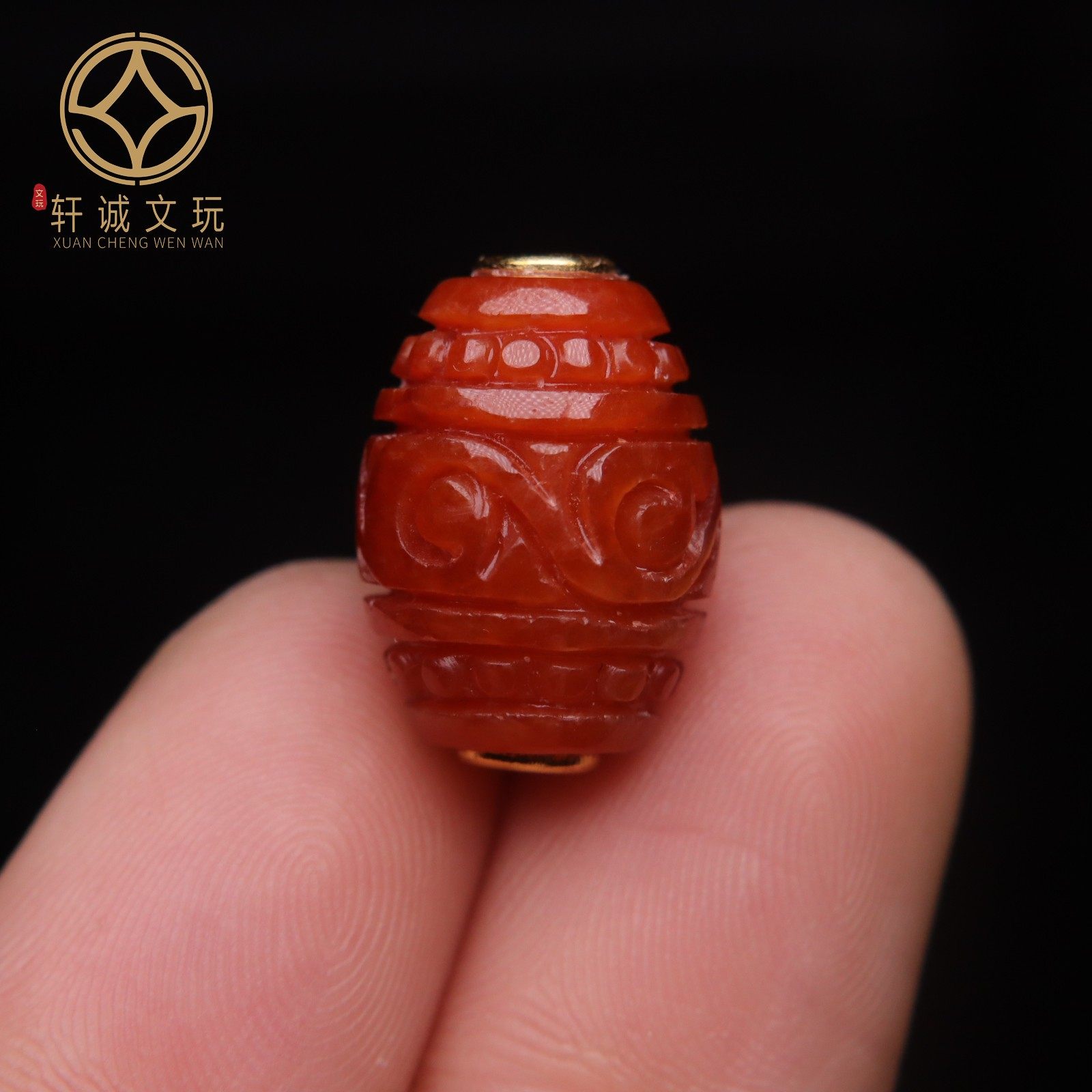 原创银镀金镶嵌天然红翡配件配珠回纹桶珠散珠DIY配饰饰品配件