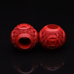 原矿朱砂大孔道铜钱金钱招财圆珠散珠配珠手串手链文玩diy配件饰