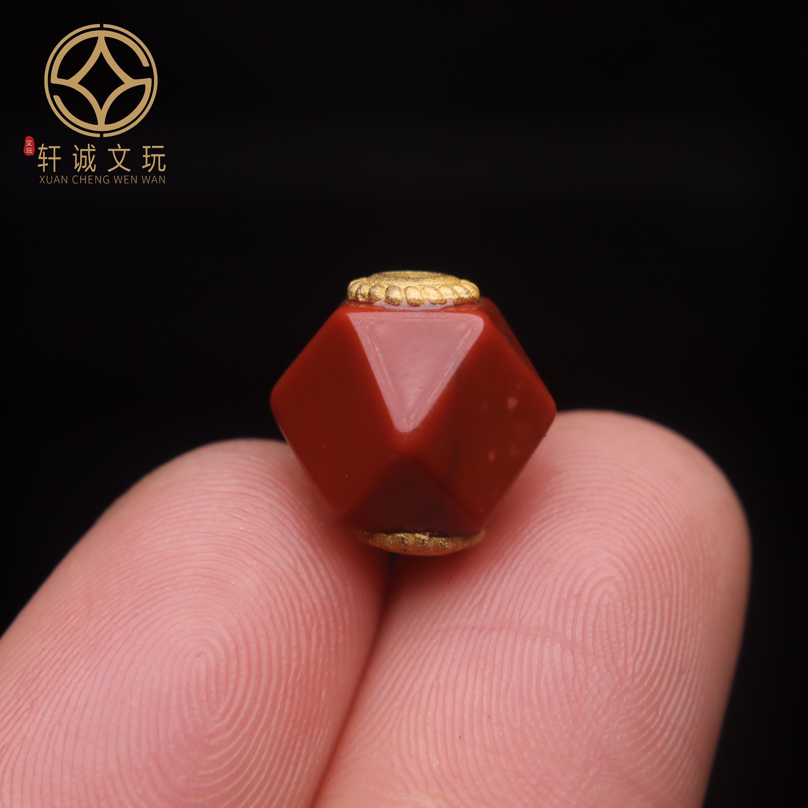 原创S925纯银镀金镶嵌南红八棱玛瑙满肉满色桶珠散珠DIY配件配珠